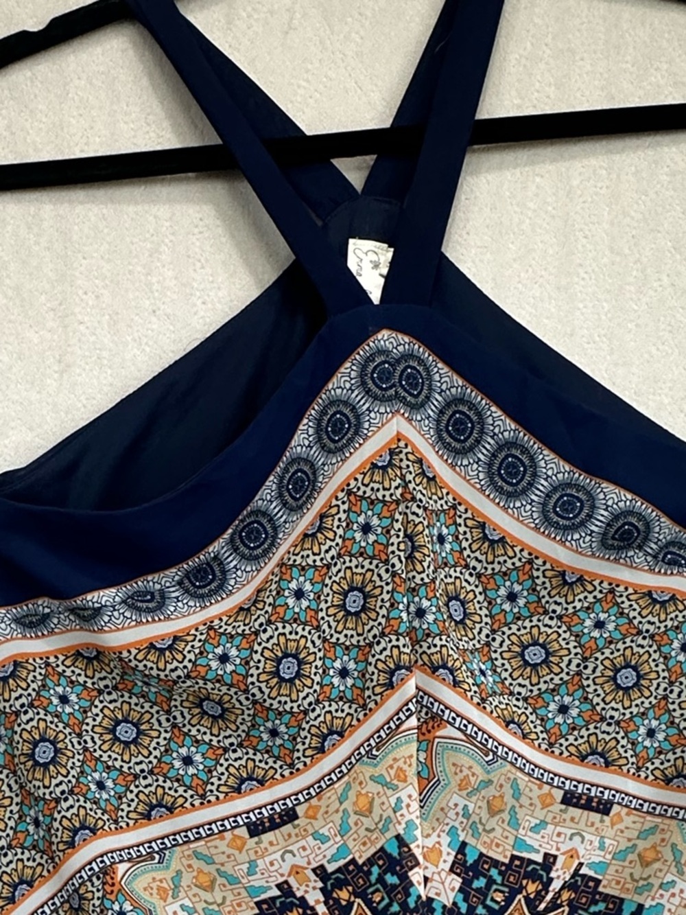 Emma & Michele Navy and Cream Boho Halter Maxi Dress Sz 12 Handkerchief - Picture 5 of 14